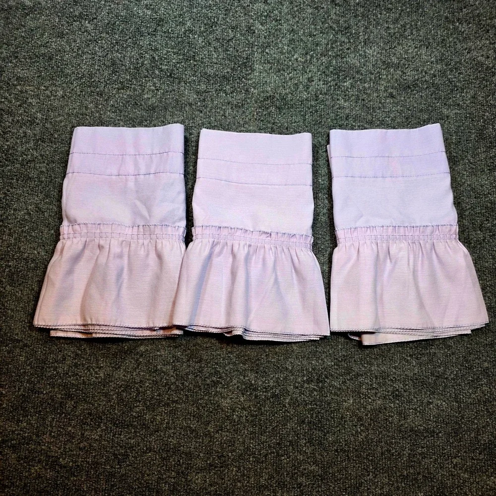 Vintage Lavender Ruffled Window Valances Set of 3 Pastel Purple Cottagecore USA